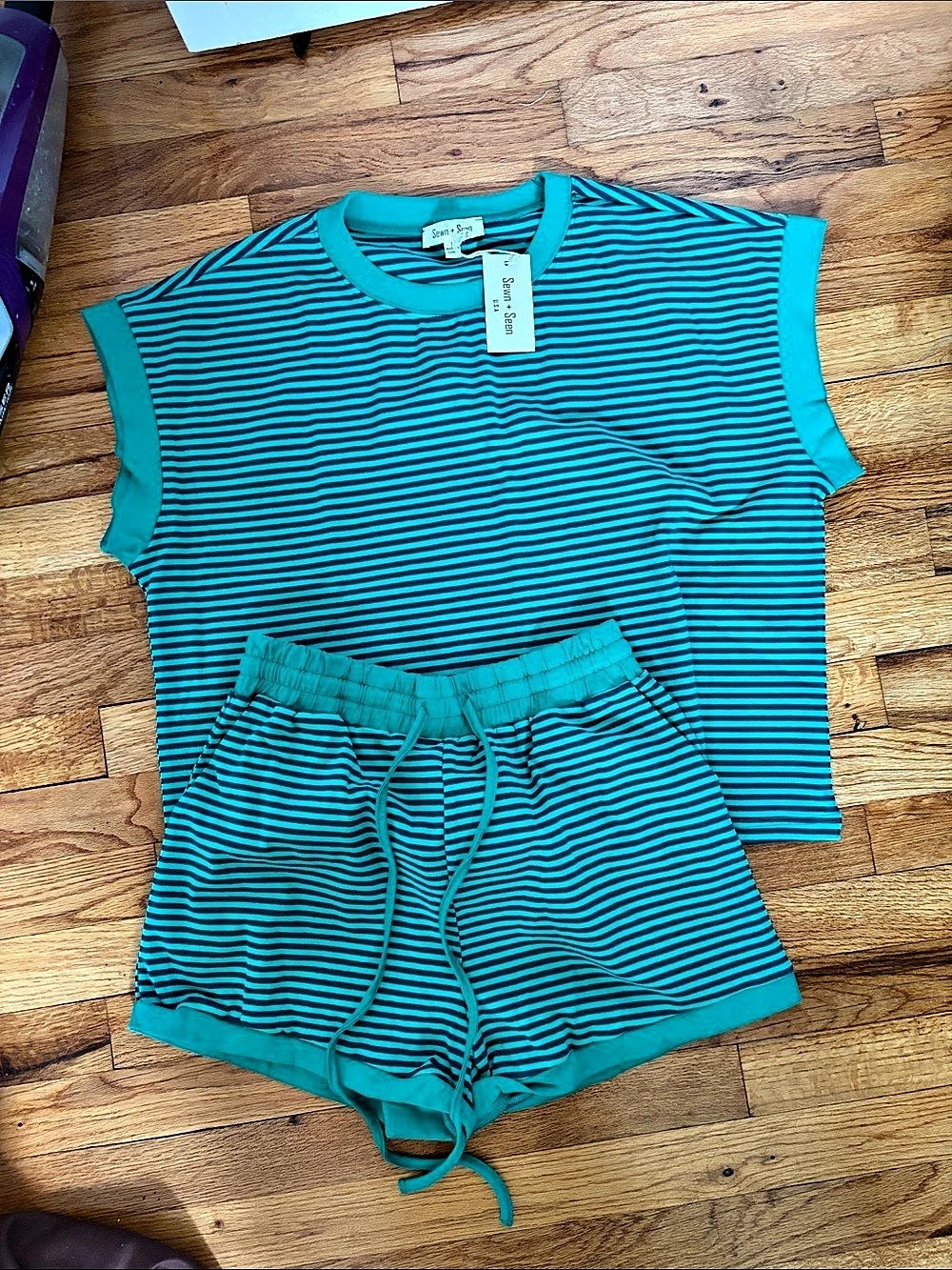 Striped Two-Piece Set in Blue & Green Size Medium NWT
